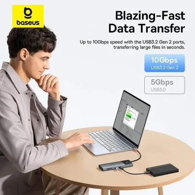 Baseus Metal Gleam II 10-in-1 USB HUB Dual Display - Grey